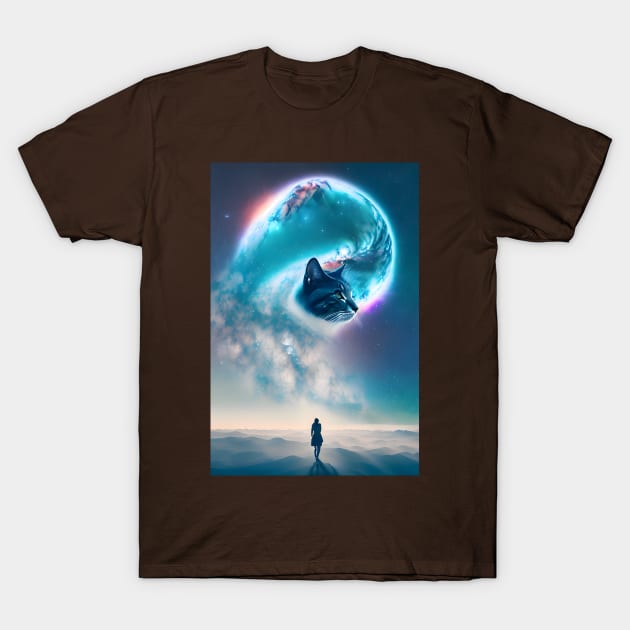 Galaxy Cat Double Exposure - Modern Digital Art T-Shirt by Ai-michiart